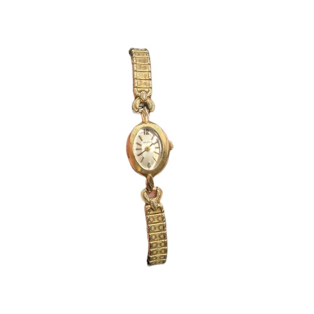 Vintage 1950s-60s Benrus Ladies 14k Gold Plated Watch Fancy Lugs Expandable Band
